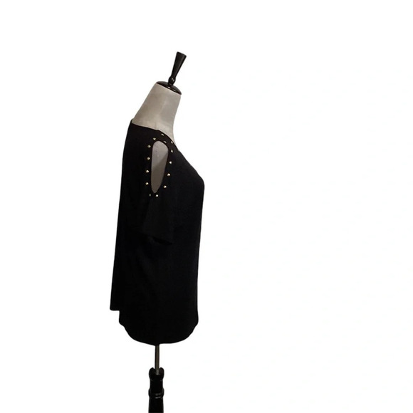 Carmen Marc Valvo top womens SZ L black cold shoulder feminine goth witchycor… - Picture 2 of 7